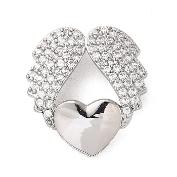 Brass Micro Pave Clear Cubic Zirconia Pendants, Long-Lasting Plated, Heart, Platinum, 20x18.5x2.5mm, Hole: 3x2mm