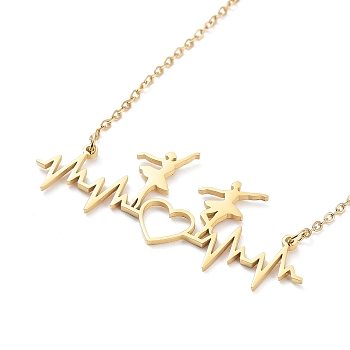 304 Stainless Steel Pendant Necklaces for Women, Heart with Dancer, Golden, 17.72 inch(45cm)