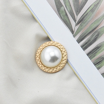 Alloy Shank Buttons, with Plastic Imitation Pearls Bead, for Garment Accessories, White, 20mm