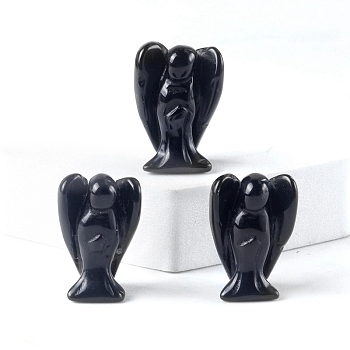 Natural Obsidian Carved Healing Angel Figurines, Reiki Energy Stone Display Decorations, 24.5~28x17.5~19.5mm