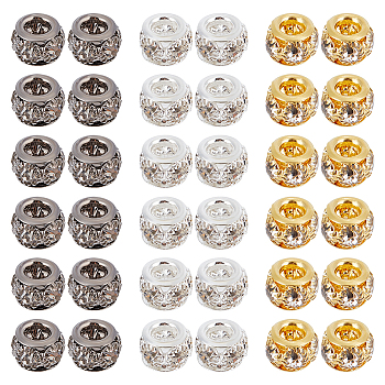 60Pcs 3 Colors Brass Spacer Beads, with Crystal Rhinestone, Rondelle, Mixed Color, 8mm, Hole: 2mm, 20pcs/color
