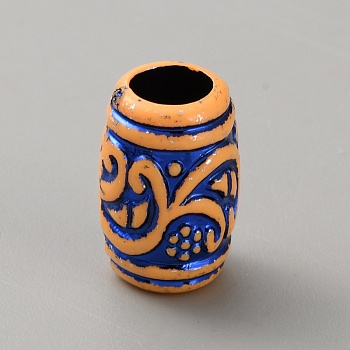 Resin European Beads, Floral Barrel Large Hole Beads, Royal Blue, 15x11mm, Hole: 6mm