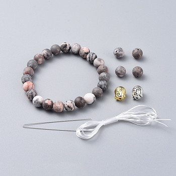 Stretch Bracelets, with Natural Zebra Jasper Beads, Buddha Head Alloy Beads and Elastic Fibre Wire, 2 inch(5cm)