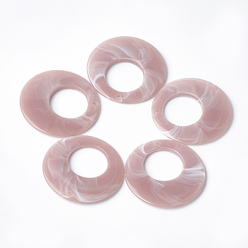 Acrylic Pendants, Imitation Gemstone Style, Flat Round, Rosy Brown, 47x5mm, Hole: 2mm, about 100pcs/500g