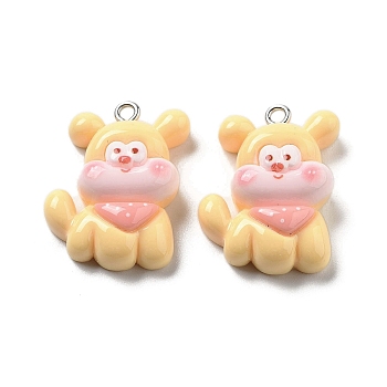 Opaque Resin Puppy Pendants, Dog Charms with Scarf, Yellow, 27x20x9mm, Hole: 2mm