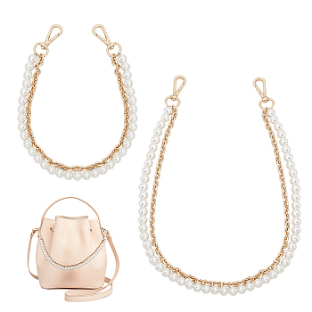 2Pcs 2 Style Plastic Imitation Pearl Beaded Double Strand Bag Handles, with Iron Cable Chain & Swivel Clasp, Golden, 41~61.7cm, 1pc/style