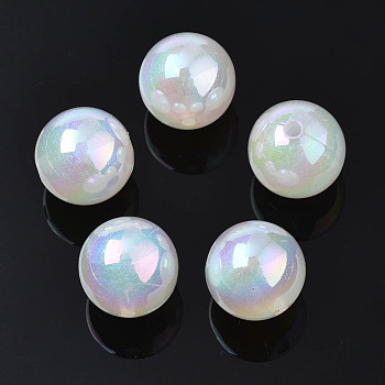 Rainbow Iridescent Plating Acrylic Beads, Glitter Beads, Round, White, 13.5mm, Hole: 2mm