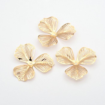 3-Petal Flower Rack Plating Iron Bead Caps, Light Gold, 46x47x0.3mm, Hole: 2mm