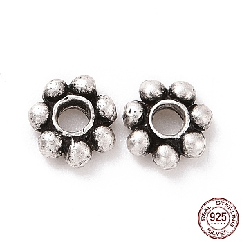 925 Sterling Silver Bead Caps, Multi-petal, Antique Silver, 4.5~5x1.5mm, Hole: 1.2mm, about 60Pcs/10g