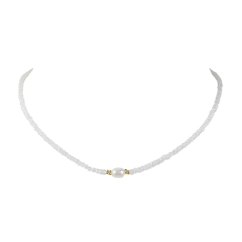 Glass Beads with Pearl Necklaces, White, 18.07 inch(45.9cm)