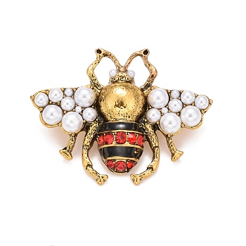 Bee Enamel Pin with Rhinestone & Resin Pearl, Insect Alloy Badge for Backpack Clothes, Antique Golden, Colorful, 38.5x50.5x14mm