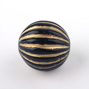 Round Plating Acrylic Beads, Golden Metal Enlaced, Black, 16.5x16mm, Hole: 2mm, about 200pcs/500g
