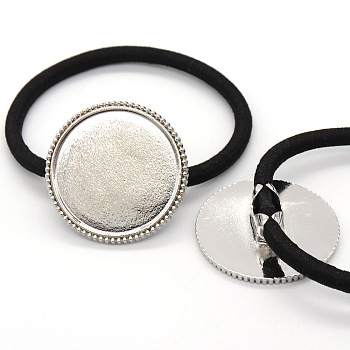 Zinc Alloy Cabochon Settings, Hair Ties Findings, Flat Round, Platinum, Tray: 25mm, about 10pcs/bag