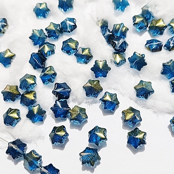 Transparent Glass Beads, Christmas Snowflake, Prussian Blue, 11.5x10.5x7.5mm, Hole: 1mm