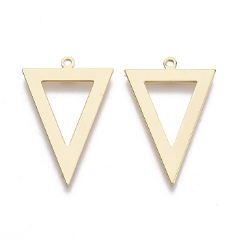 Brass Pendants, Nickel Free, Triangle, Real 18K Gold Plated, 28x18x1mm, Hole: 1.2mm