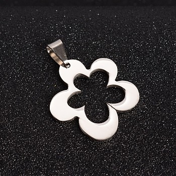 201 Stainless Steel Flower Pendants, Stainless Steel Color, 32x28.5x1.5mm, Hole: 4x9mm