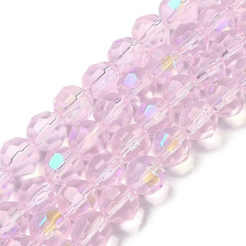 Electroplate Glass Beads Strands, AB Color Plated, Faceted, Round, Pearl Pink, 8.5mm, Hole: 1.4mm, about 70pcs/strand, 21.65''(55cm)