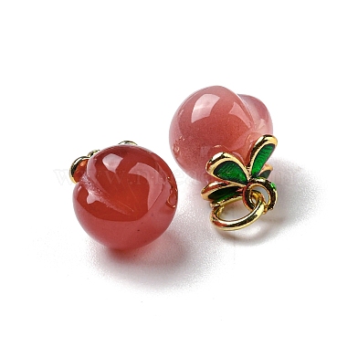 Natural Agate Peach Charms with Brass Jump Rings(G-R489-39G)-3