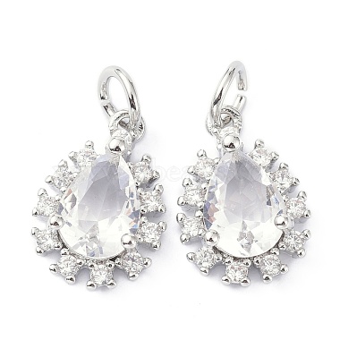 Real Platinum Plated Clear Teardrop Brass+Cubic Zirconia Charms