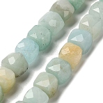 Natural Flower Amazonite Beads Strands, Faceted, Cube, 6.5~7.5x6.5~7.5x6.5~7.5mm, Hole: 1.2mm, about 57~58pcs/strand, 15.35~15.55 inch(39~39.5cm)(G-H078-C05-01)