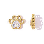 304 Stainless Steel Micro Pave Cubic Zirconia Pendants, Paw Print Charms, Ion Plating(IP), Real 18K Gold Plated, Clear, 16x15mm(STAS-OY007-49G)