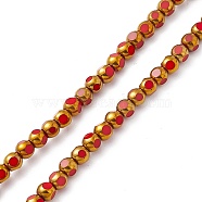 Electroplate Glass Beads Strands, Half Rainbow Plated, Faceted Round, Red, 4.5x4mm, Hole: 0.8mm, about 63pcs/strand, 10.24 inch(26cm)(EGLA-L039-HR02)