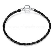 Braided Imitation Leather Cord Bracelets, with Silver Color Plated Brass Magnetic Clasps, Black, 7-7/8 inch(20cm)(BJEW-BB02062)