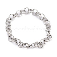 304 Stainless Steel Rolo Chain Bracelets, with Lobster Claw Clasps, Textured, Stainless Steel Color, 8 inch(20.3cm)(BJEW-Z011-05P)