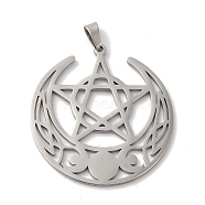 Non-Tarnish 304 Stainless Steel Pendants, Laser Cut, Triple Moon with Star Charm, Stainless Steel Color, 35x33x1mm, Hole: 5x3mm(STAS-U010-11P)