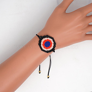 Friendship Eye Loom Pattern Seed Beads Bracelets for Women, Adjustable Nylon Cord Braided Bead Bracelets, Red, 11 inch(28cm), 32mm(BJEW-Z013-18B)