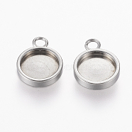 304 Stainless Steel Charm Cabochon Settings, Plain Edge Bezel Cups, Flat Round, Stainless Steel Color, Tray: 8mm, 13x10x2mm, Hole: 2mm(X-STAS-L195-08P)