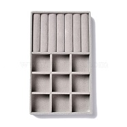 9-Grid Rectangle Velvet Jewelry Trays, with Density Fiberboard Sheet, for Earrings, Rings Storage, Gray, 21x12.5x2.35cm(X-ODIS-O005-01B)