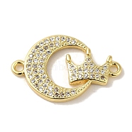 Rack Plating Brass Micro Pave Cubic Zirconia Links, Cadmium Free & Lead Free, Long-Lasting Plated, Moon, Crown, Real 18K Gold Plated, 14x22.5x2.5mm, Hole: 1.5mm(KK-P267-26G)