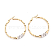 304 Stainless Steel Hoop Earrings, with Polymer Clay Crystal Rhinestone, Ring, Golden, 38x5.5mm, Pin: 0.8x1mm(EJEW-O096-12C-G)