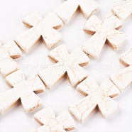 Synthetic Turquoise Beads Strands, Dyed, Cross, Beige, 35x30x7mm, Hole: 1mm, about 98pcs/1000g(TURQ-G117-30x35mm-04)