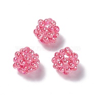 Handmade Transparent Plastic Woven Beads, Round, Deep Pink, 22mm, Hole: 5mm(KY-P015-05B)