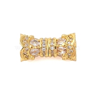 Rack Plating Brass Micro Pave Clear Cubic Zirconia Screw Clasps, Long-Lasting Plated, Lead Free & Cadmium Free, Flower, Pink, Golden, 15x7mm, Hole: 2mm(KK-S384-24G-02)