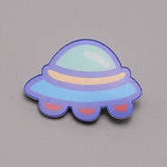 Spacecraft Plastic Brooch for Backpack Clothes, White, Blue, 23.5x33x7mm, Pin: 0.7mm(JEWB-TAC0007-07)