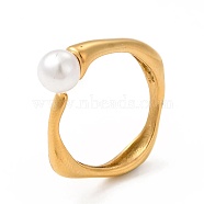 Ion Plating(IP) 304 Stainless Steel Cuff Rings, White Plastic Bead Open Ring for Women Men, Square, Real 18K Gold Plated, US Size 7, 2.5~4.5mm, Inner Diameter: 17.3mm(RJEW-C049-03B-G)