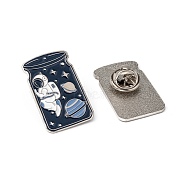 Creative Zinc Alloy Brooches, Enamel Lapel Pin, with Iron Butterfly Clutches or Rubber Clutches, Bottle with Spaceman, Platinum, 28x18mm, pin: 1mm(JEWB-R015-011P)