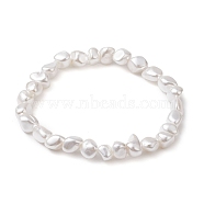 Electroplated Nuggets Shell Pearl Beaded Stretch Bracelets for Women, White, Inner Diameter: 2-3/8 inch(6cm)(BJEW-JB10710)