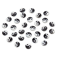 50Pcs Natural Freshwater Shell Printed Beads, Yin Yang Pattern, Black, White, 8x2.5mm, Hole: 0.9mm(SHEL-NB0001-56A)