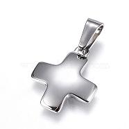 304 Stainless Steel Charms, Greek Cross, Stainless Steel Color, 18x15x2.5mm, Hole: 7x3.5mm(STAS-H329-99P)