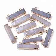 Natural Grey Agate Charms, with Edge Golden Plated Iron Loops, Rectangle, 11x30.5x5mm, Hole: 1.8mm(X-G-S359-012D)