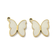 Ion Plating(IP) 316L Surgical Stainless Steel Charms, with Enamel, Real 18K Gold Plated, Butterfly Charm, White, 12x11.5x1.5mm, Hole: 1.4mm(STAS-D035-06G-02)