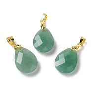 Natural Green Aventurine Pendants, Teardrop Charms, Faceted, with Ion Plating(IP) Golden Plated Brass Findings, 18x13x6mm, Hole: 4x3.3mm(G-Q005-02G-04)