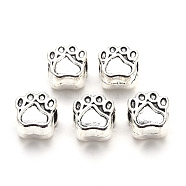 Tibetan Style Alloy European Beads Settings for Enamel, Large Hole Beads, Cadmium Free & Lead Free, Paw print, Antique Silver, 11.5x10.5x7.5mm, Hole: 5mm, about 320pcs/1000g(TIBE-N006-99AS-LF)