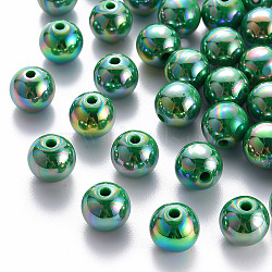 Opaque Acrylic Beads, AB Color Plated, Round, Green, 12x11mm, Hole: 2.5mm, about 566pcs/500g(MACR-S370-D12mm-24)