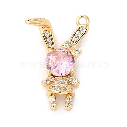 Brass Pave Cubic Zirconia with Glass Pendants, Rabbit, Real 18K Gold Plated, 20x13x9.5mm, Hole: 1.2mm(KK-G465-06G)