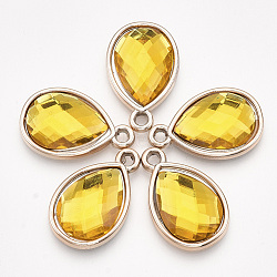 UV Plating Acrylic Pendants, with Acrylic Rhinestone, Faceted, Teardrop, Light Gold, Gold, 25x16x4.5mm, Hole: 2mm(OACR-T005-84KC-08)